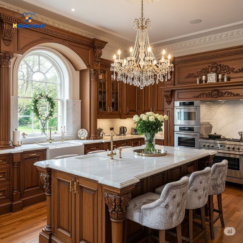 thiết kế phòng bếp cổ điển tại Mekongwood