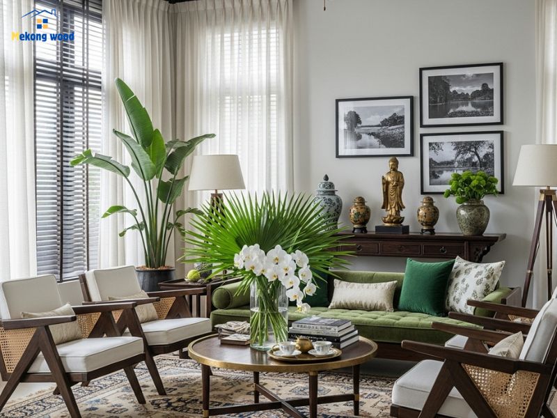 thiết kế phòng khách kiểu Indochine