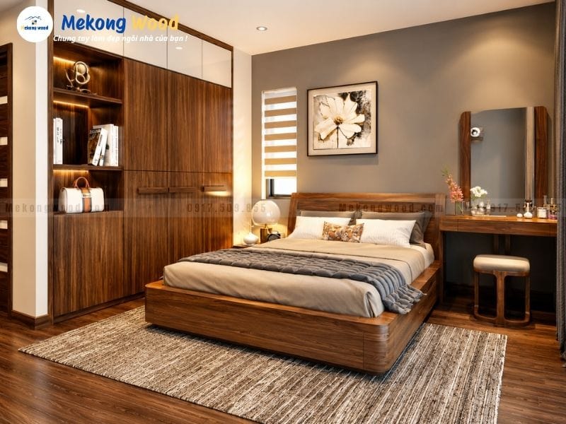 Phòng cách thiết kế phòng ngủ hiện đại với gỗ công nghiệp
