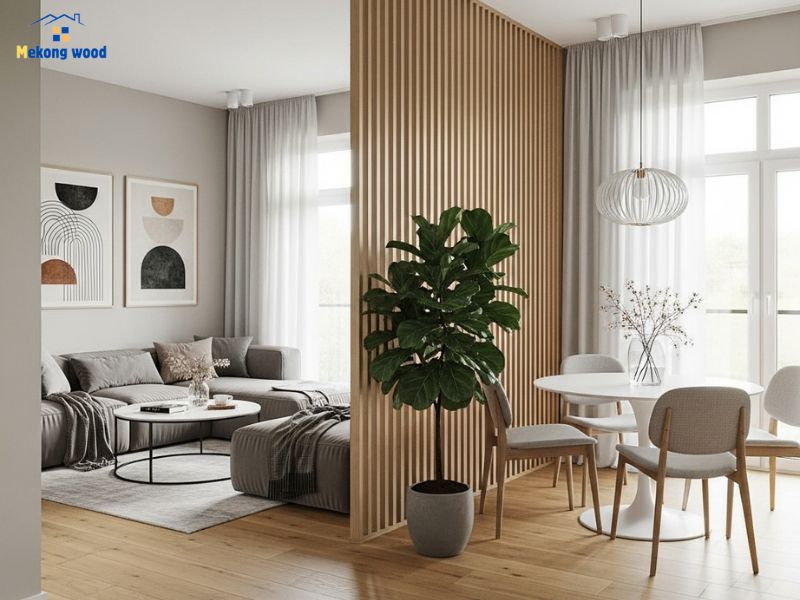 thiết kế vách ngăn phòng khách