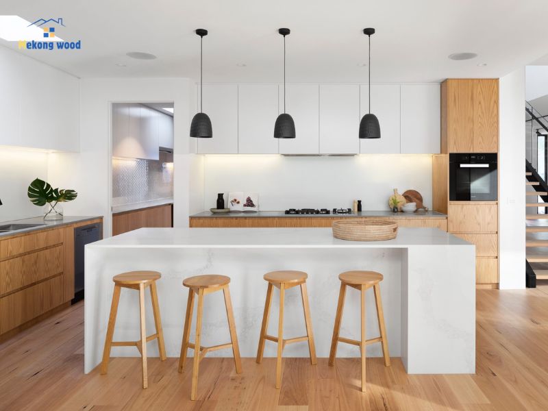 tủ bếp chữ i có đảo sang trọng hiện đại