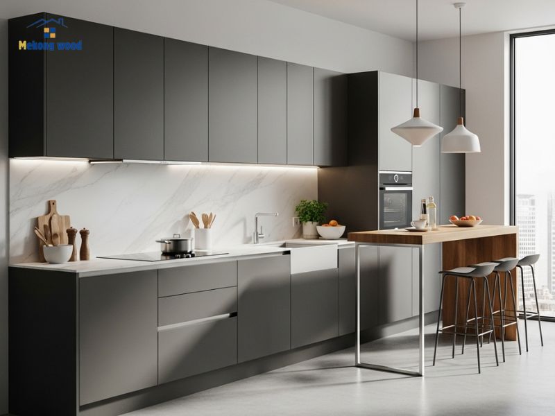 thiết kế thêm quầy bar nhỏ cạnh tủ bếp