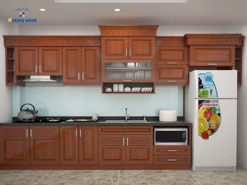 hình ảnh tủ bếp chữ i làm bằng gỗ tự nhiên