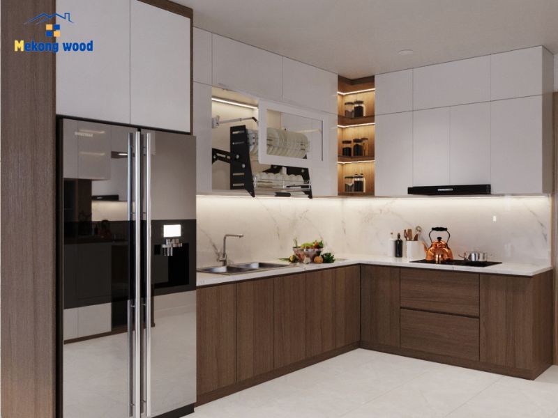tủ bếp gỗ công nghiệp chữ L