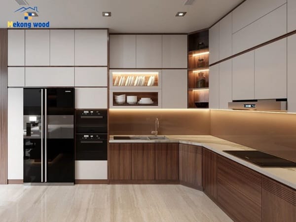 thi công tủ bếp gỗ công nghiệp phủ melamine
