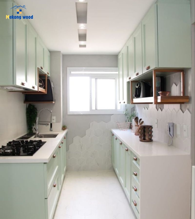 hình ảnh tủ bếp màu xanh nhạt 1 cá tính riêng của chủ nhà