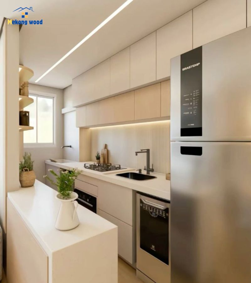 hình ảnh tủ bếp song sonh nhỏ gọn phù hợp cho căn hộ nhỏ