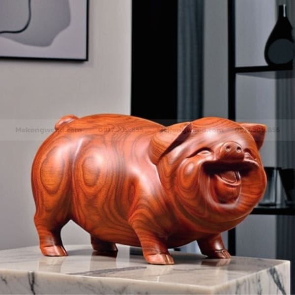 tượng lợn gỗ phong thủy mekongwood