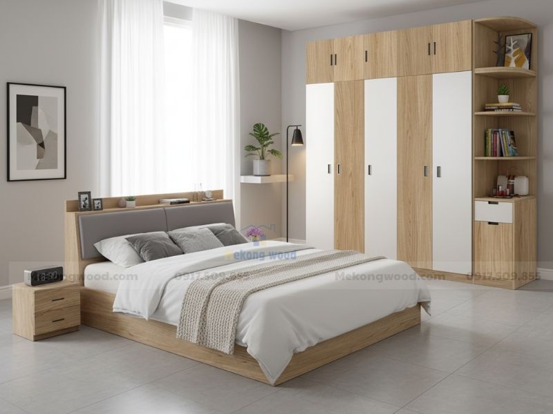 combo giường tủ bàn trang điểm gỗ công nghiệp tại mekongwood