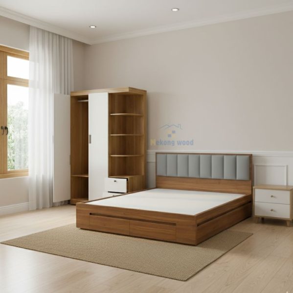 combo giường tủ gỗ công nghiệp 3 món
