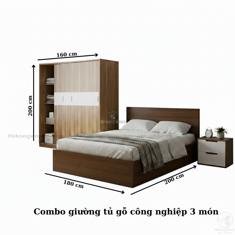 combo phòng ngủ gỗ công nghiệp 3 món