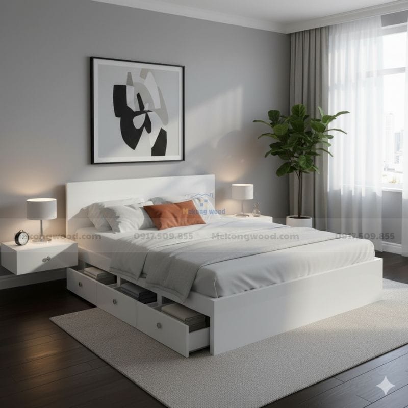 giường gỗ công nghiệp có ngăn kéo