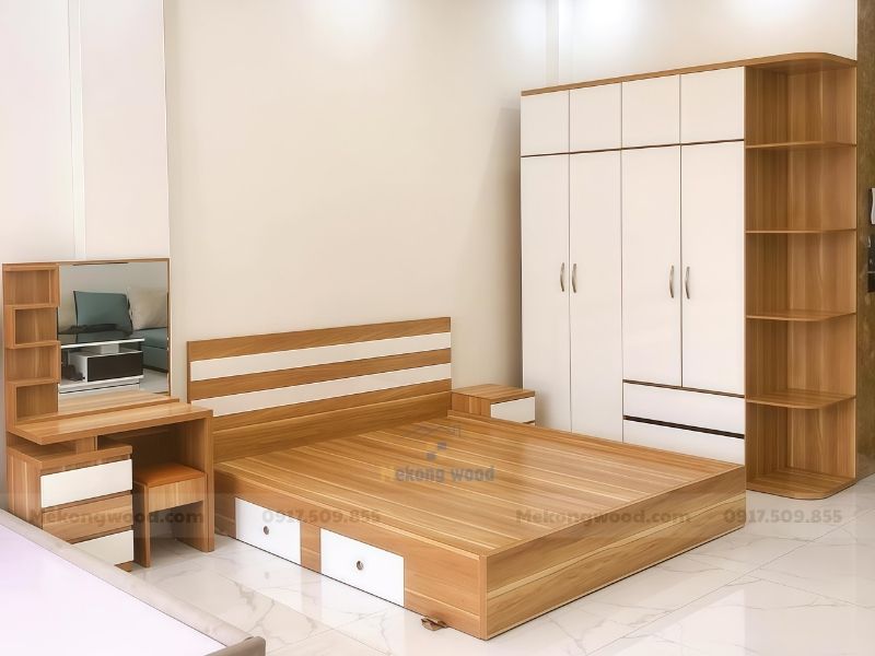 combo giường tủ bàn trang điểm gỗ mdf
