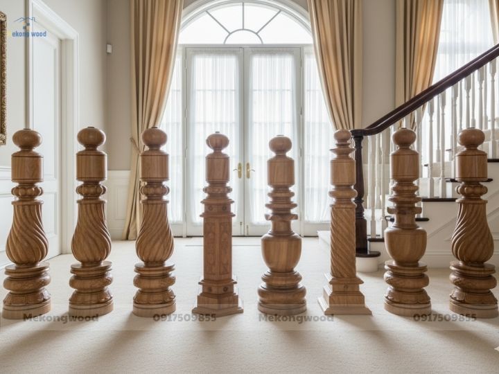 mẫu trụ cầu thang gỗ trò cổ điển tại mekongwood