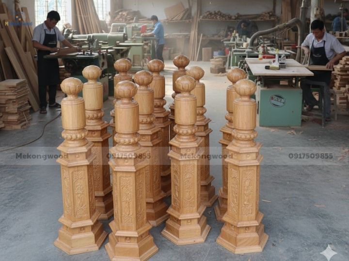 Mẫu deba trụ cầu thang gỗ tròn cổ điển