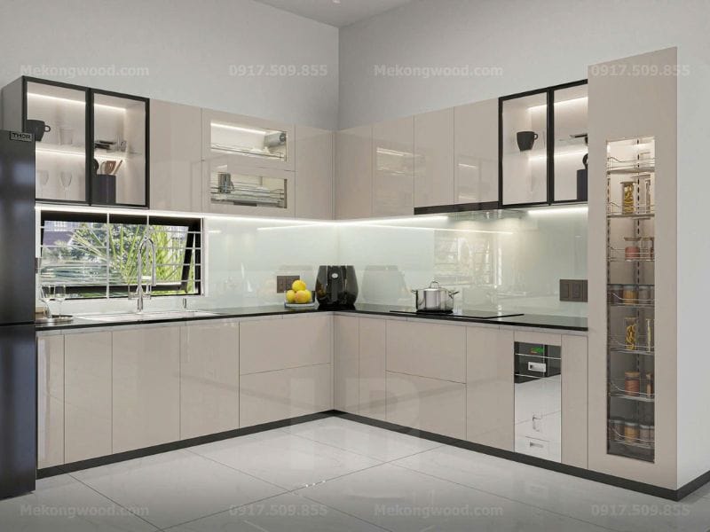 Hình ảnh tủ bếp nhựa phủ acrylic bóng giương
