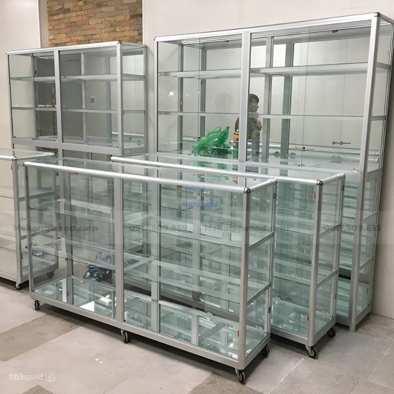 mekongwood thi công nội thất nhôm kính tủ kệ bán hàng hoặc tủ bếp
