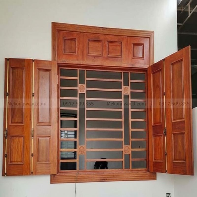 Cửa sổ 2 cánh gỗ tự nhiên – Sang trọng và bền vững