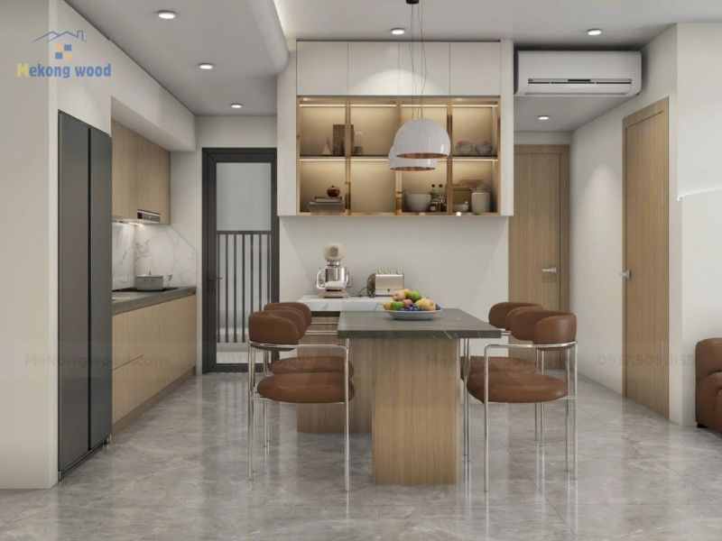 hình ảnh phòng bếp với lối thiết kế đơn giản hiện đại cho chung cư