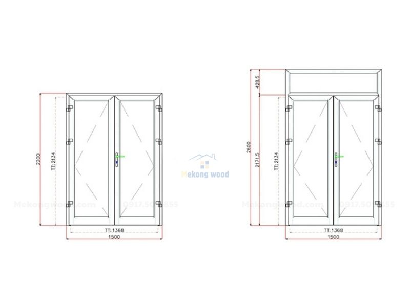 kích thước phong thủy của cửa sổ 2 cánh