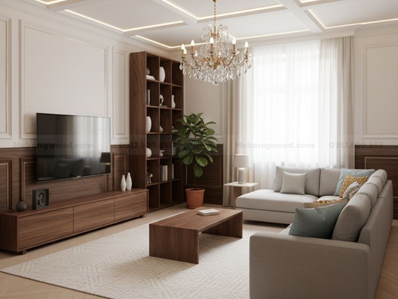 thiết kế nội thất phòng khách chung cư với phong cách japandi