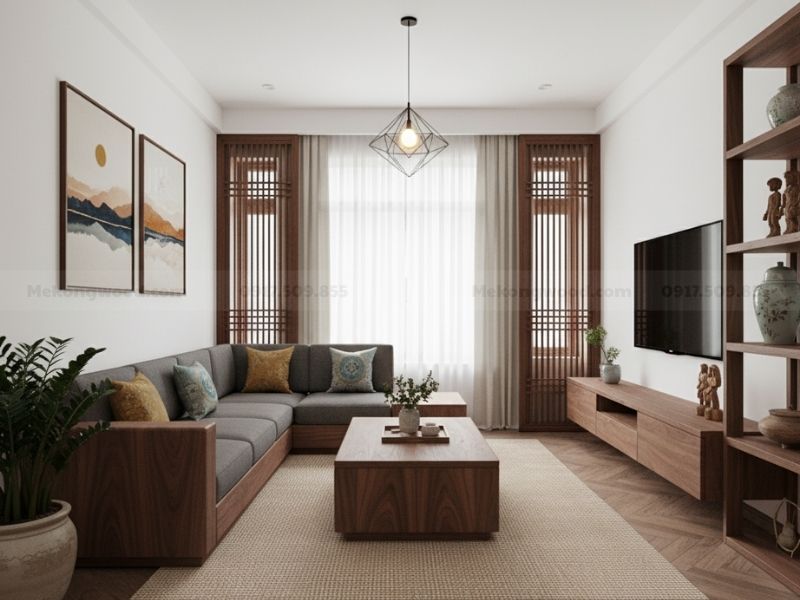 thiết kế phòng khách chung cư 70m2 hiện đại và đơn giản