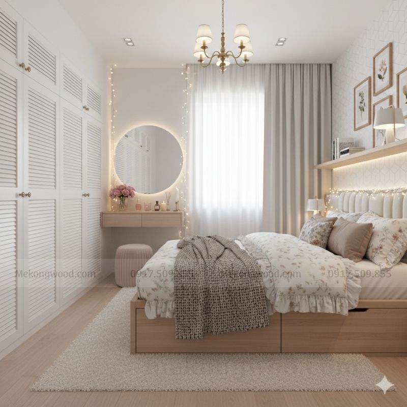 thiết kế phòng ngủ 10m2 cho vợ chồng lãng mạn