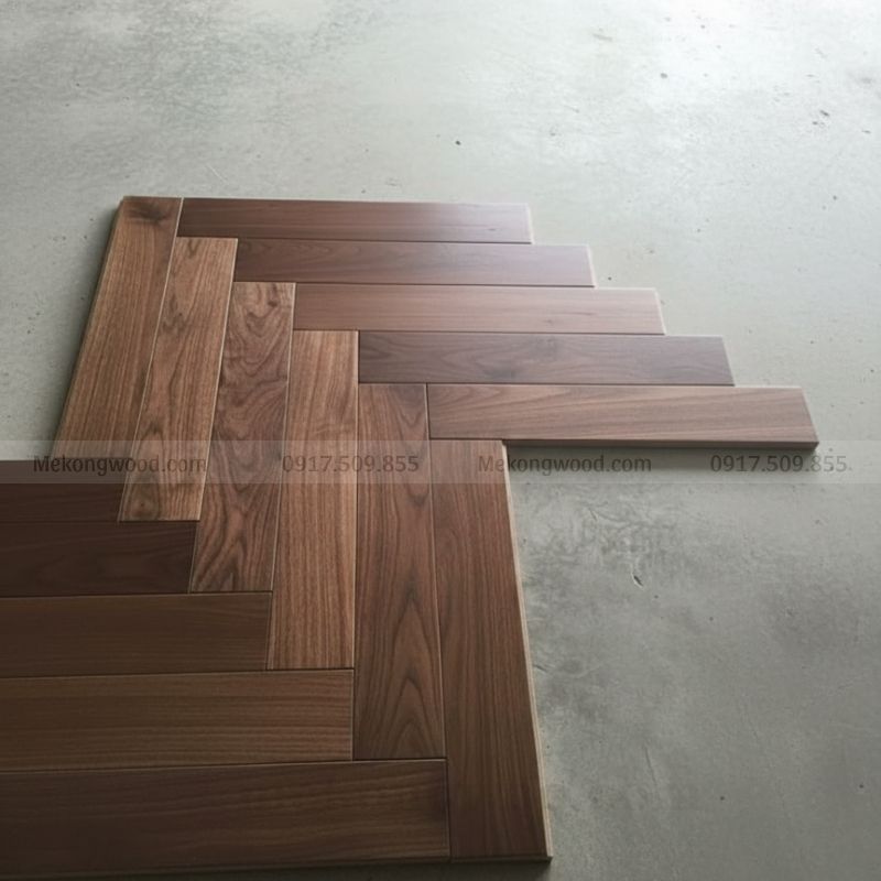 Sàn gỗ óc chó tự nhiên bền đẹp, chống mối mọt và giữ màu lâu theo thời gian.