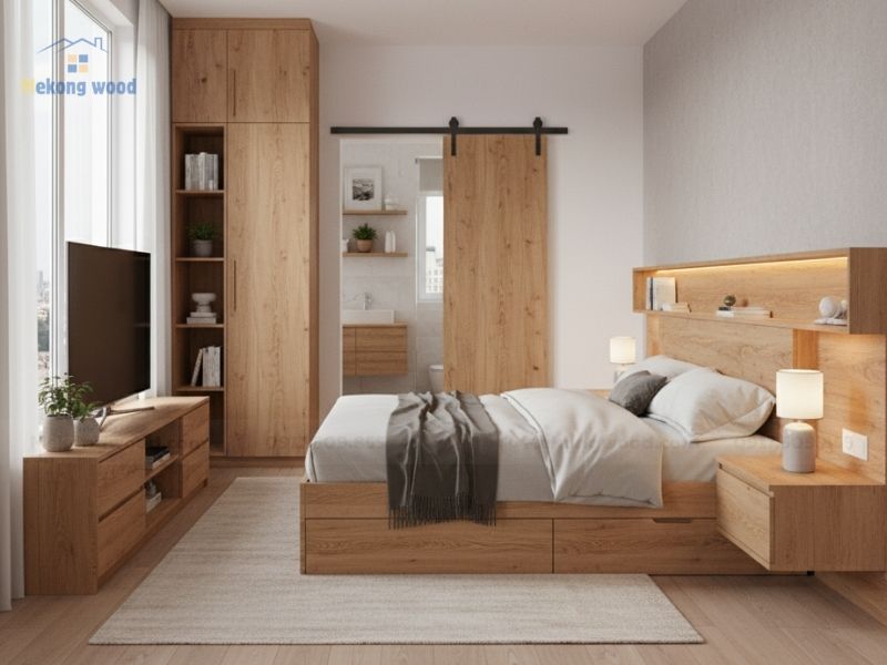 mekongwood thiết kế phòng ngủ 10m2 cho vợ chồng