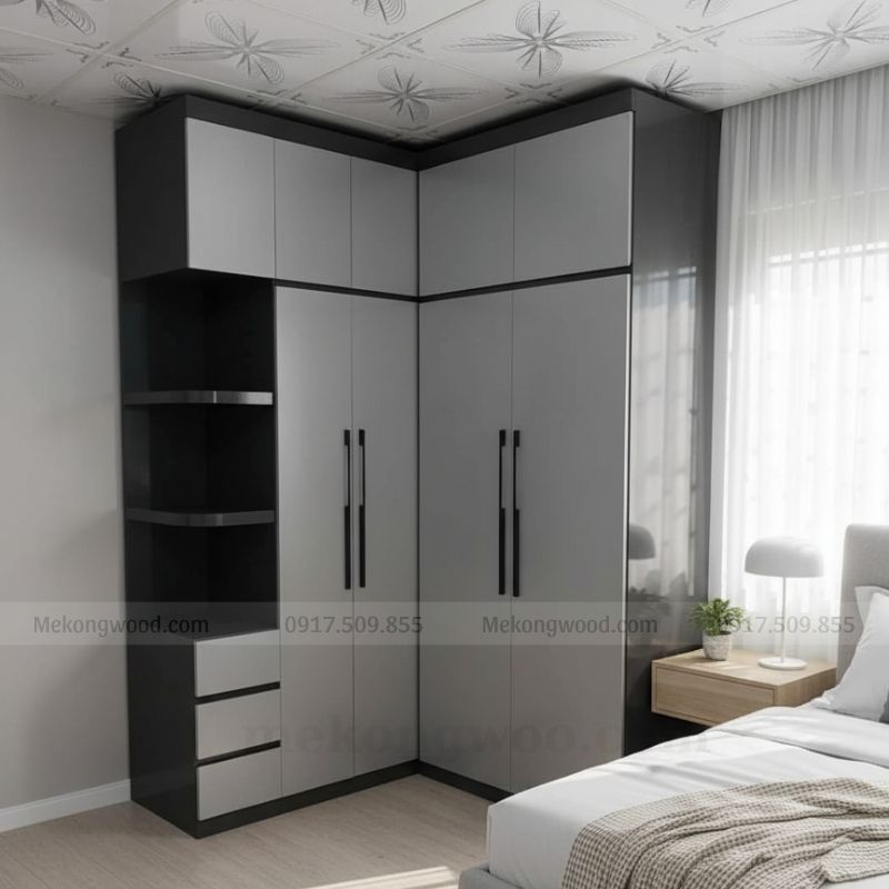 thiết kế tủ áo chữ L cho phòng ngủ nhỏ