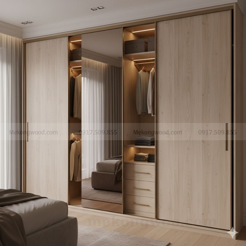 chọn tủ quần áo cho phòng ngủ nhỏ 10m2