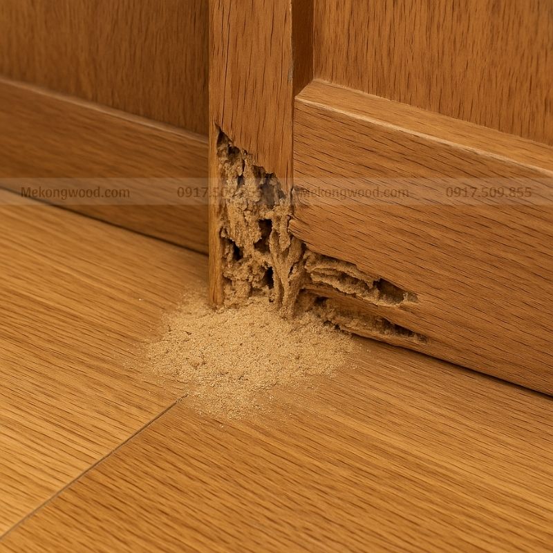 hình ảnh cánh tủ bị mối mọt ăn