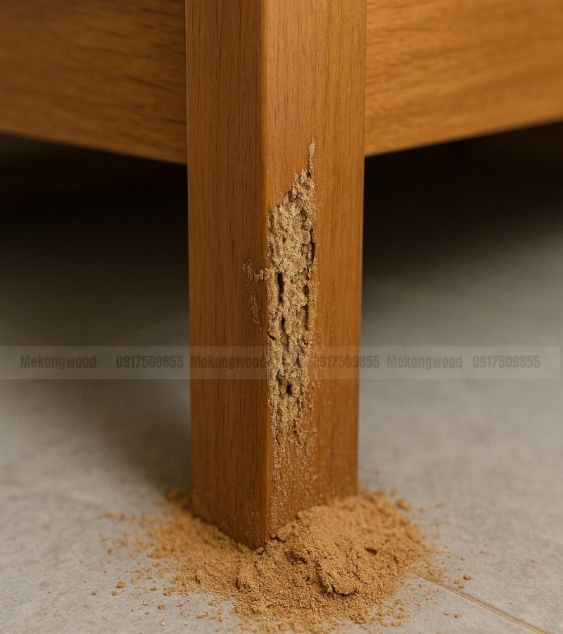 Hình ảnh chân giường ngủ gỗ bị mối mọt ăn