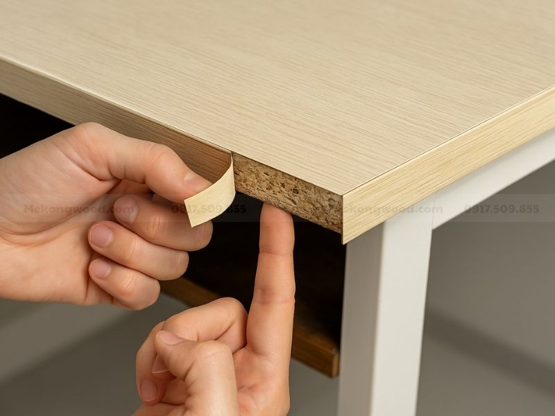 Lỗi dán cạnh tủ bếp không đều khiến tủ bị bong keo ở cạnh