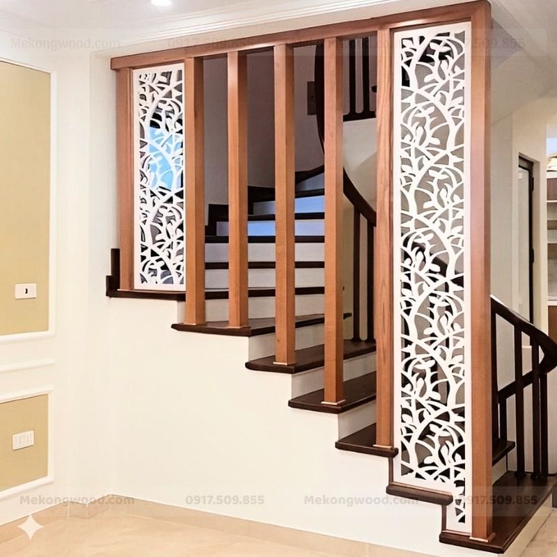 Hình ảnh vách cầu thang bằng nhựa kết hợp cnc