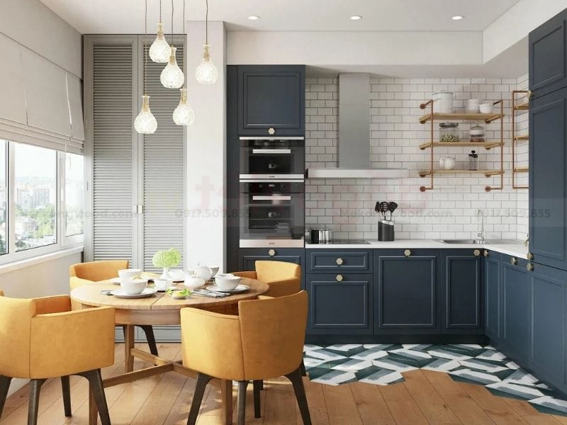 Tủ bếp tân cổ điển chất liệu HDF cốt xanh chống ẩm tại TP.HCM