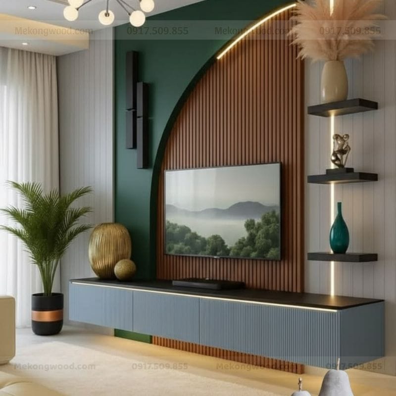 Thiết kế vách tivi dành cho phòng khách  nhà phố
