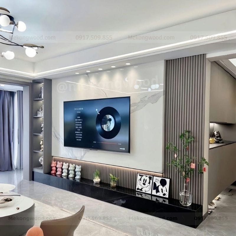 Mẫu vách tivi dành cho phòng khách chung cư