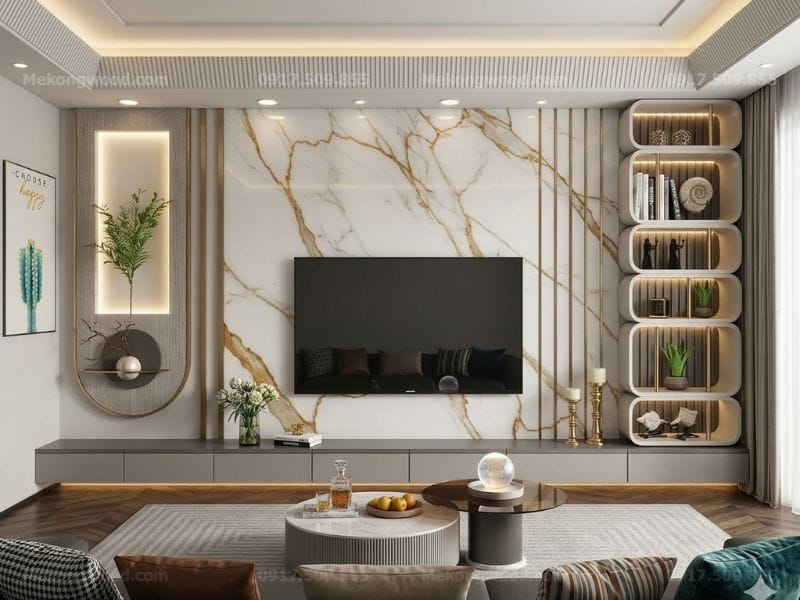 Hình ảnh decor nội thất phòng khách chung cư 55m2 trỏ lên