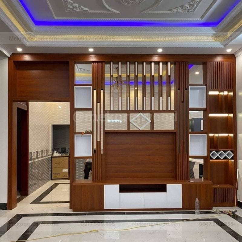 Thiết kế thi công mẫu vách tivi gỗ công nghiệp MDF