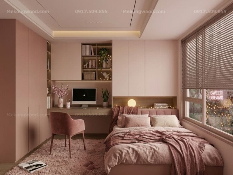 Decor phòng ngủ chill màu hồng