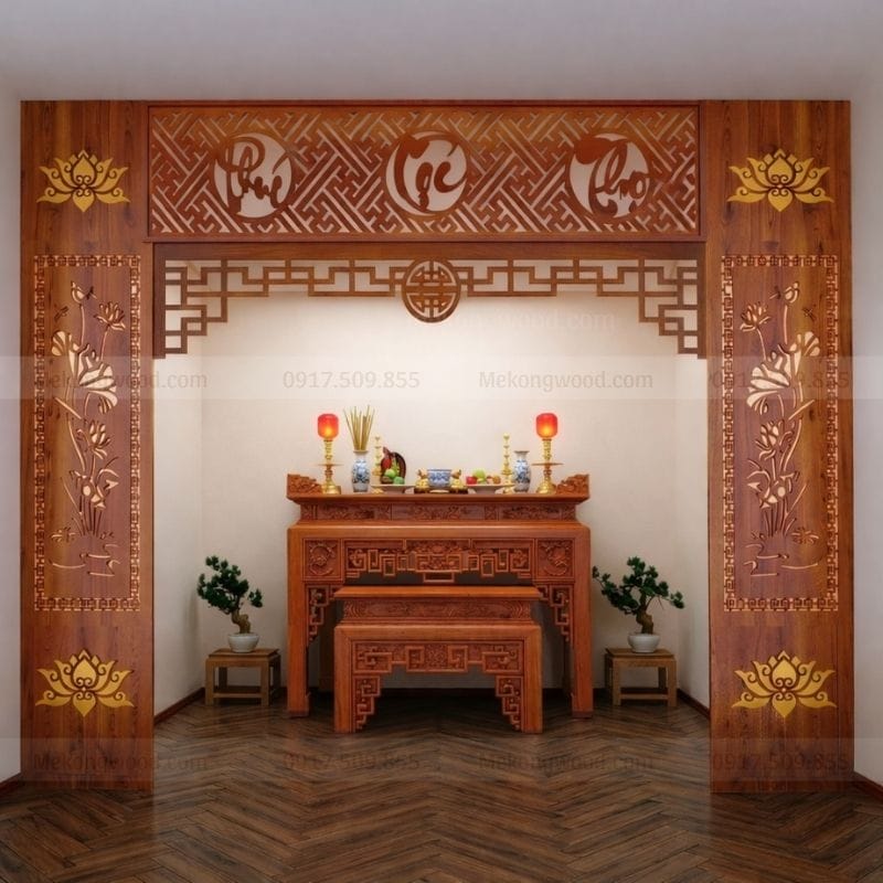 mẫu phòng thờ gia tiên cnc hoa sen thanh tịnh