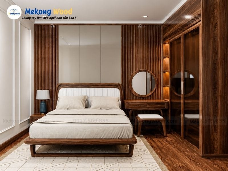 Mẫu nội thất phòng ngủ 15m2 bằng gỗ tự nhiên