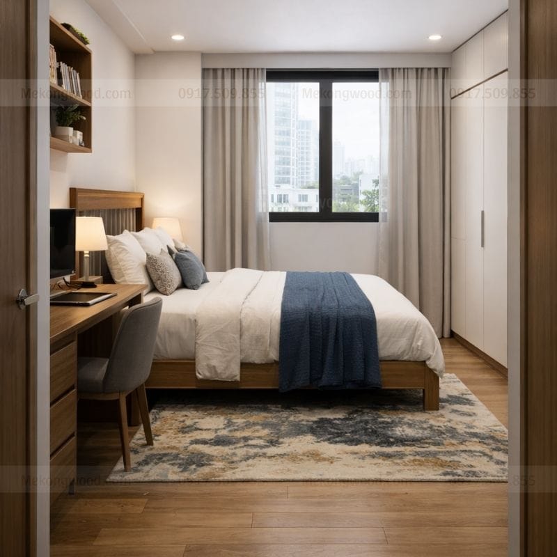 Mẫu nội thất phòng ngủ chung cư có bàn học cho bé