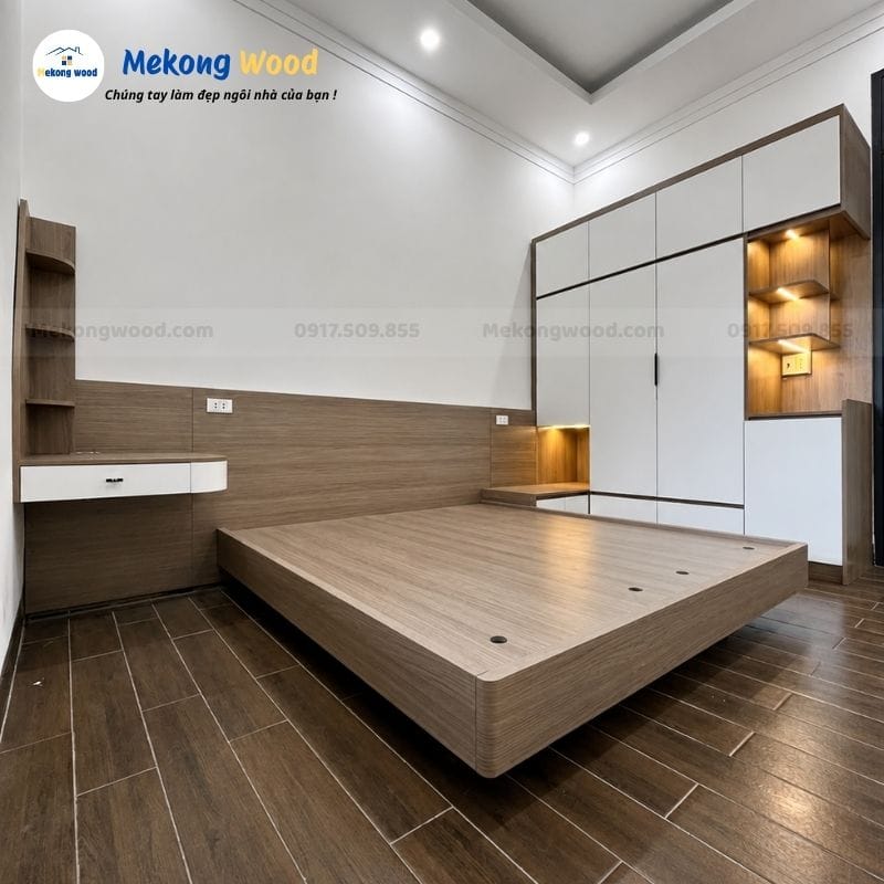Hình ảnh phòng ngủ 15m2 chung cư gỗ mdf hiện đại
