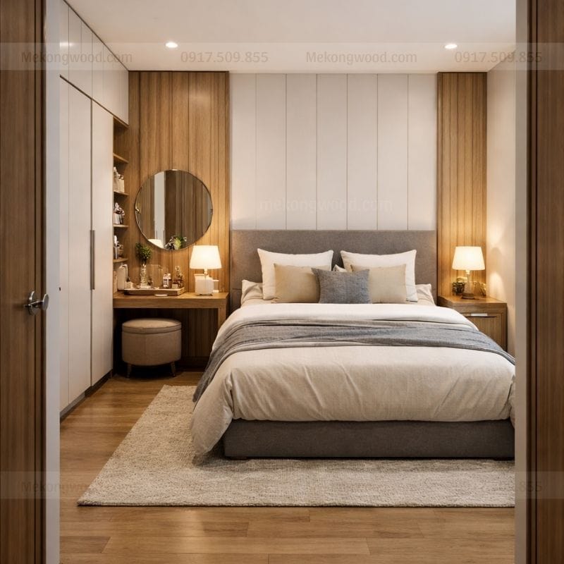 Thiết kế nội thất phòng ngủ chung cư cho vợ chồng tại bến lức tỉnh tây ninh