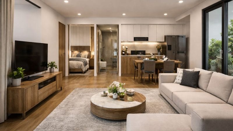 thiết kế nội thất chung cư 2 phòng ngủ tại Bến Lức