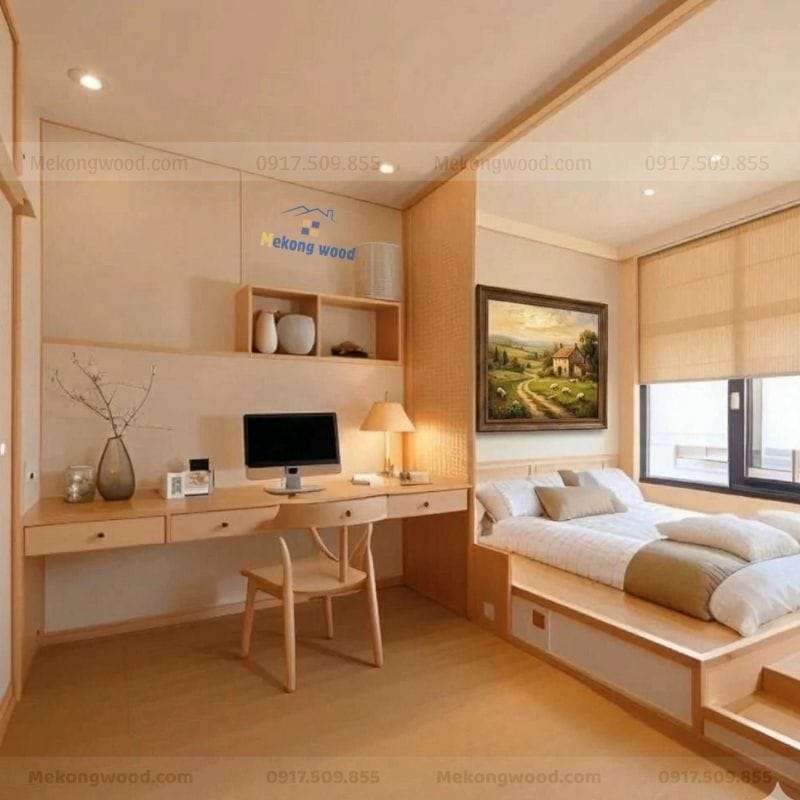 Hình ảnh thiết kế nội thất phòng ngủ 15m2 có bàn làm việc