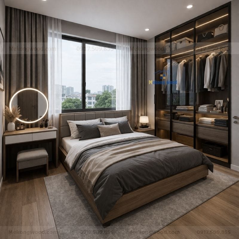 Mẫu phòng ngủ 15m2 được thiết kế hiện đại tối ưu ánh sáng ngoài trời