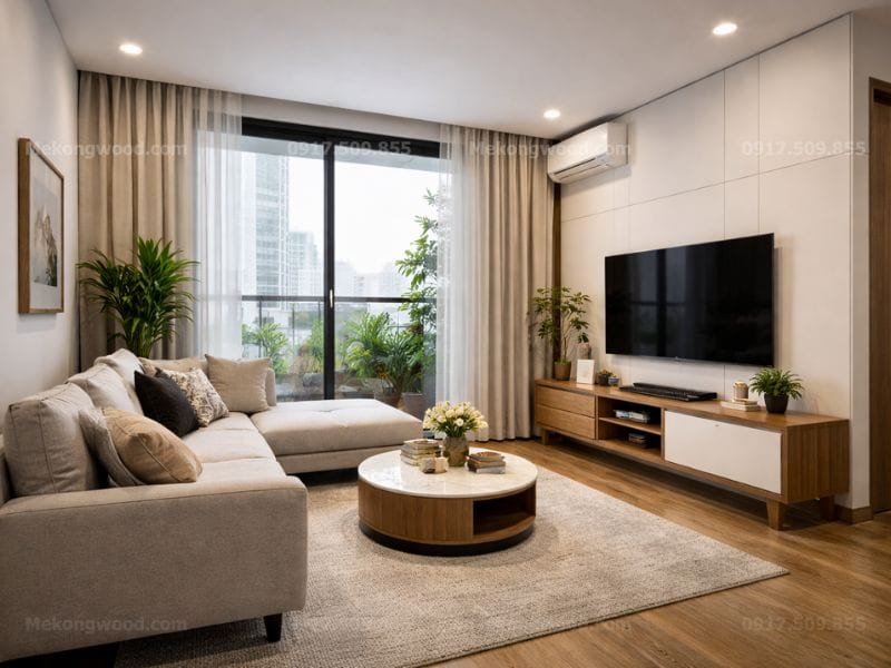Mẫu thiết kế nội thất phòng khách chung cư tại Bến lưc